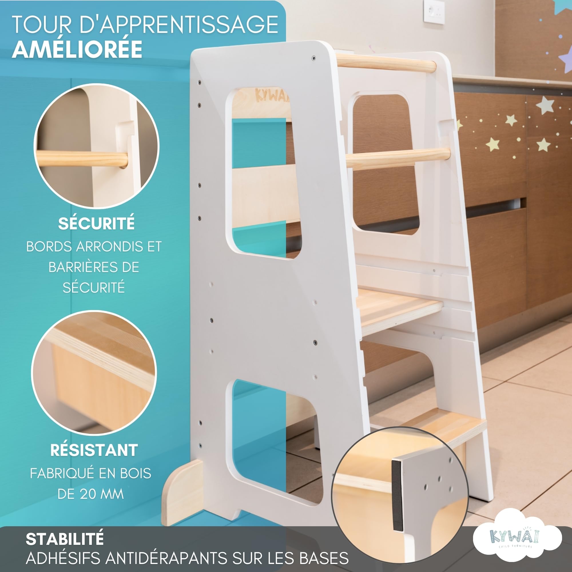 Tour d’Observation Enfant Montessori 90 cm Cuisine Design Robuste Double Sécurité