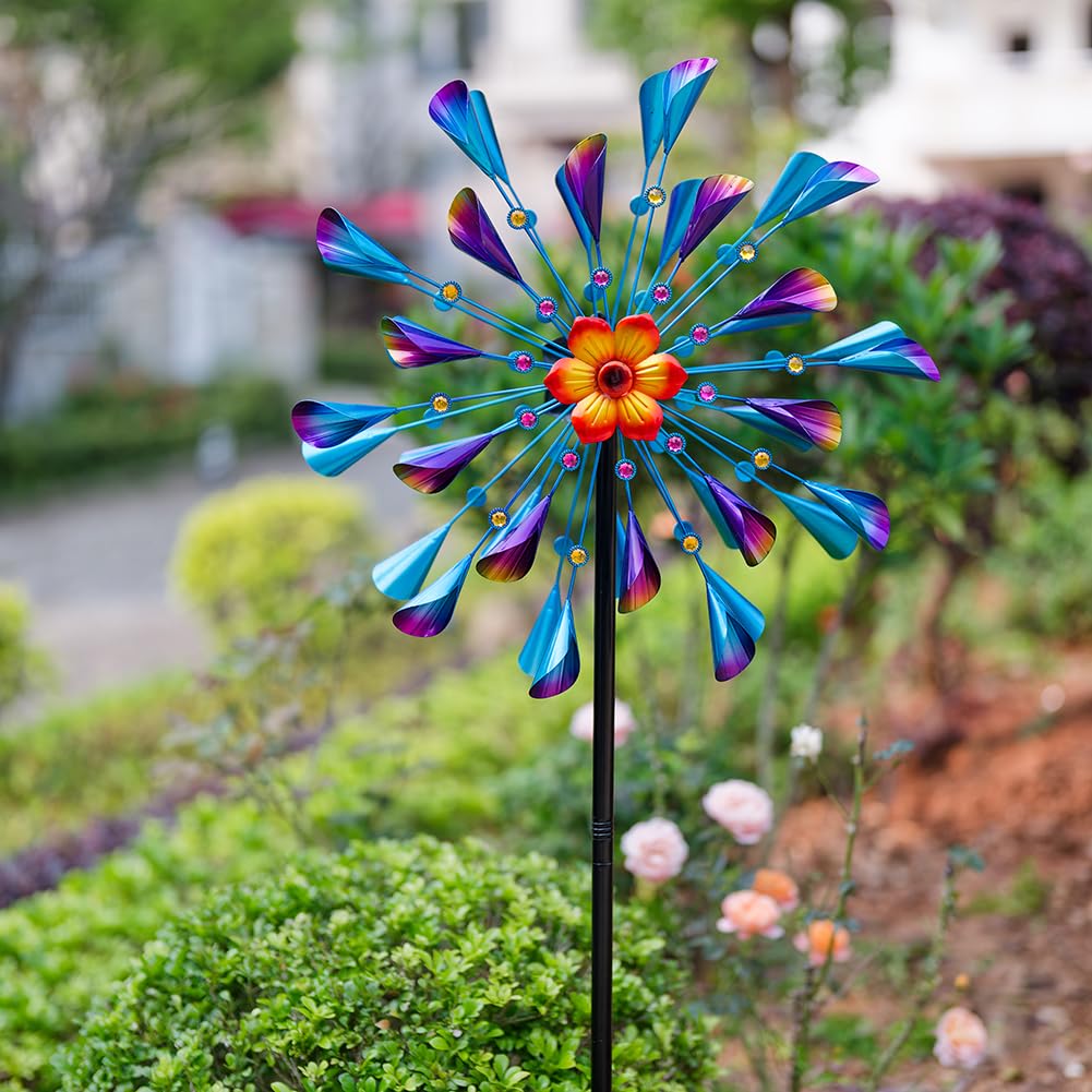 Molinillos de viento de metal grandes para exteriores, molinillo de viento cinético y escultura de viento con estaca, escultura de viento impermeable, decoración artística para patio, jardín,