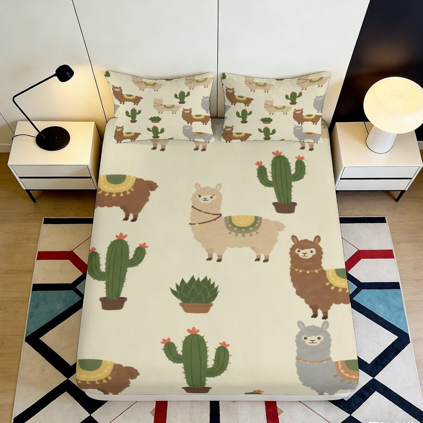 Pnayamiorkfel Style-6 3D Printed Cute Llama Cactus Fitted Sheet Microfiber Soft Breathable Succulent Bed Cover For Bedroom Dorm Decor 90X200x25cm
