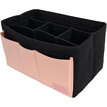 Periea 'Aya' Premium Felt Purse Organizer Insert - 2 Sizes Bag Organizer for Handbags Large, Black & Blush