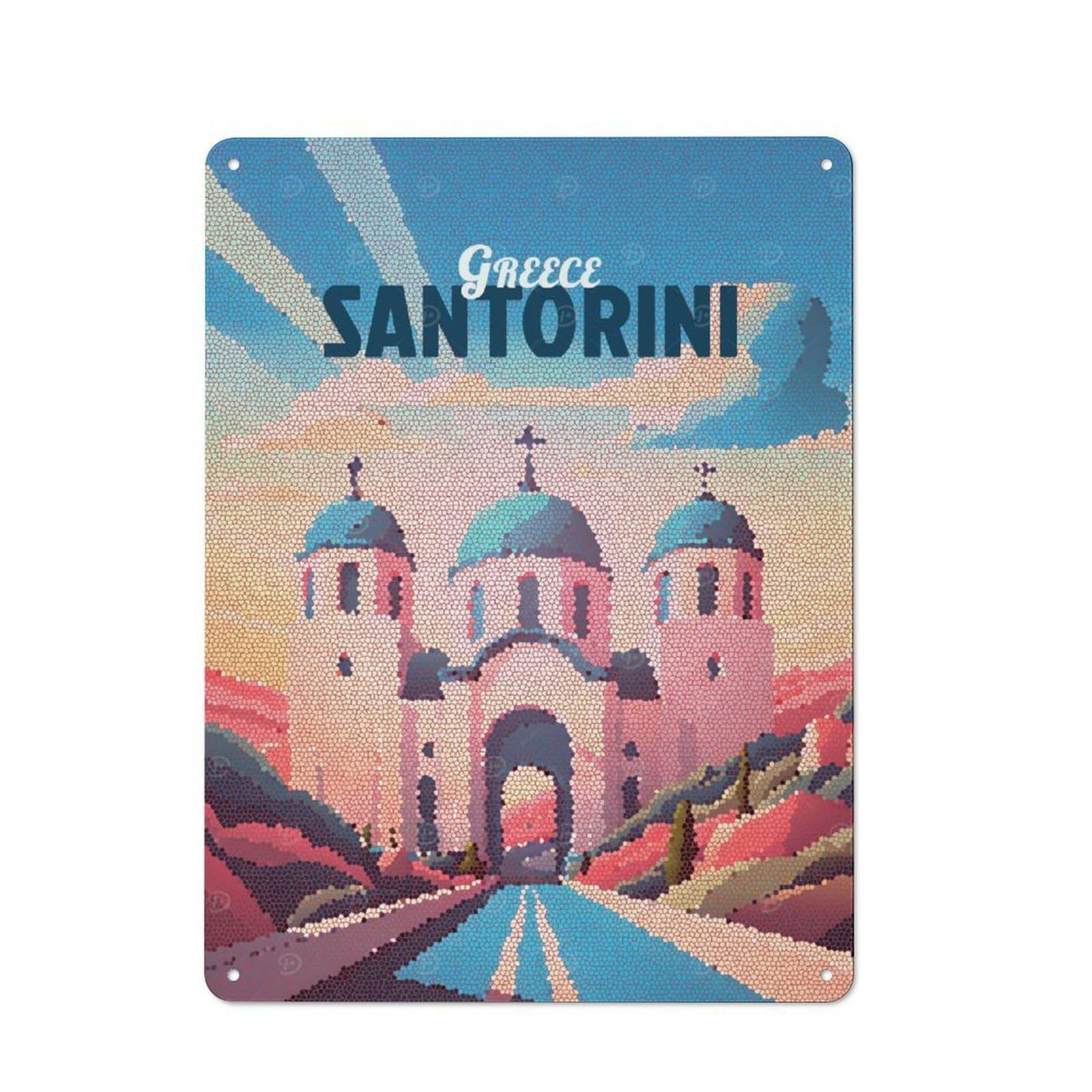 Junmoney Style-4 Casual Greece Santorini Travel Shed Metal Sign 40X30cm, Utility Space Decor For Shed, Garden Room, Porch Or Garage