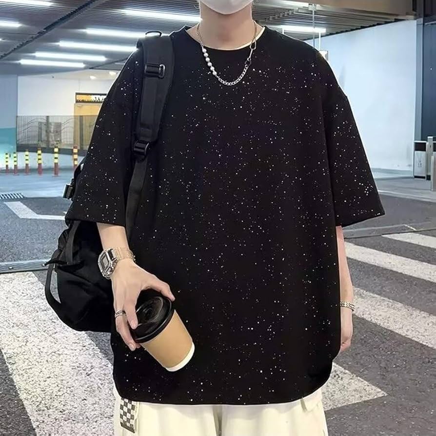 Amazon.co.jp: Tシャツ 半袖 丸首 メンズシャツ キラキラ ディスコ