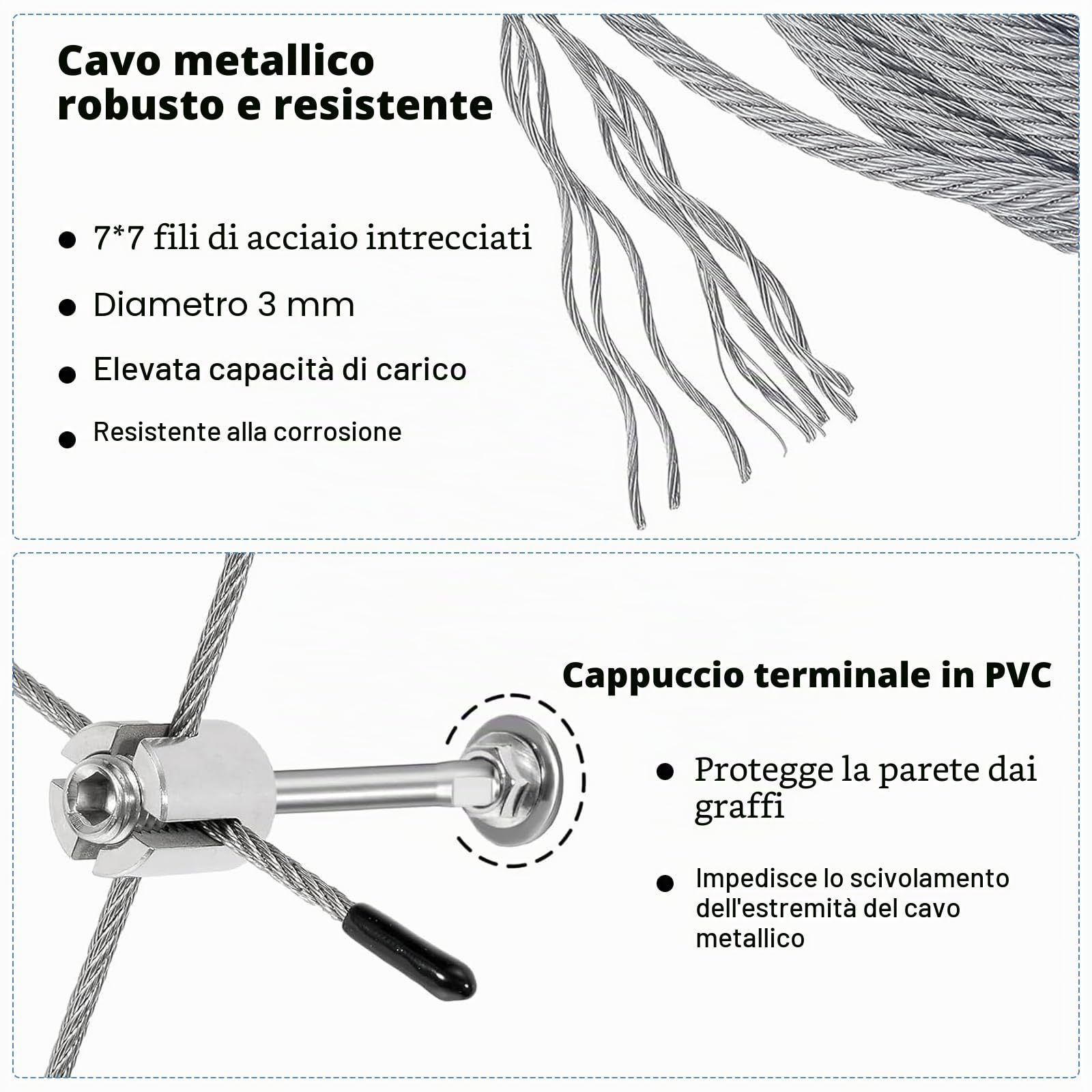 Supporto per Piante Rampicanti, Traliccio in Filo Giardino in Acciaio Inox per, Pianta Rampicante Telaio Supporto Rete Piante Rampicanti con 8 Supporti a Parete e 3mm Corda in Acciaio da 12m