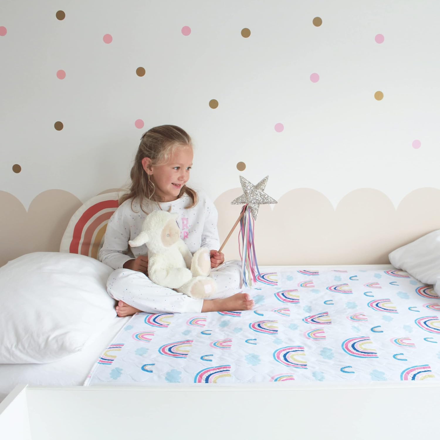 Hygge Sheets Potty Training Bed Pads - 100% Waterproof - Bed Wetting Pads for Twin and Toddler Beds - Reusable, Non Slip and Easy to Change at Night - Must Have for Parents - Rainbow : Baby