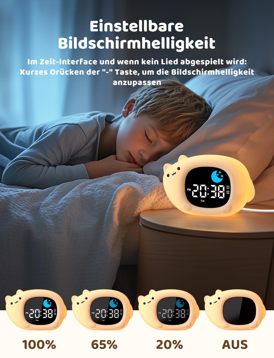 YISSVIC Lernwecker für Kinder, Tag und Nacht, 2 Alarme, 3 Weckzeiten, 12/24 Stunden, Snooze, 10 Lieder, Helligkeit des Displays, verstellbar, Lichtwecker, 7 Farben, automatische Abschaltung in