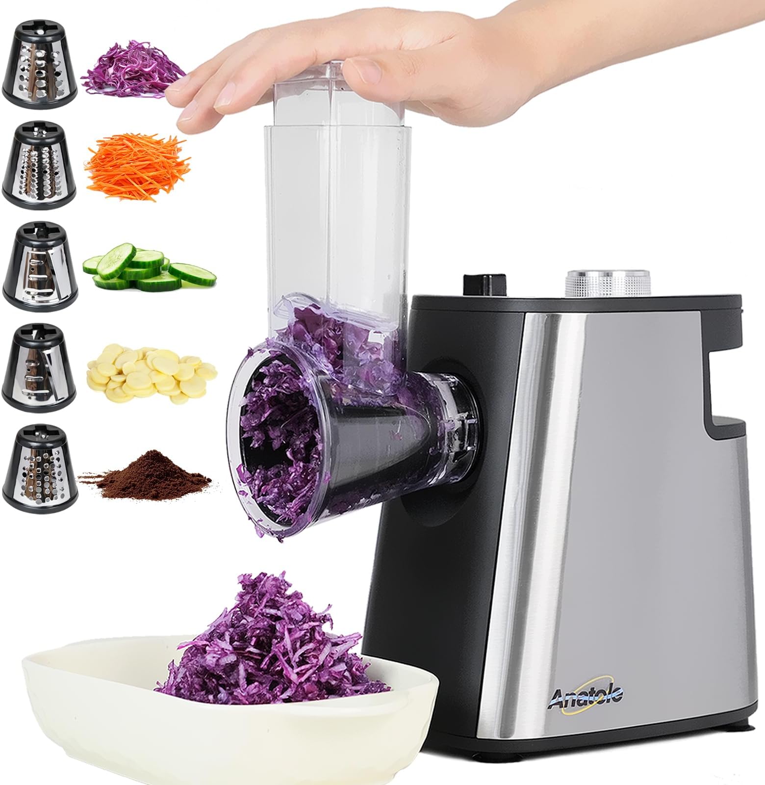 Grattugia Elettrica Beper BP.400 - Affetta E Taglia Verdure, Formaggio | 3 Coni Acciaio, 430W