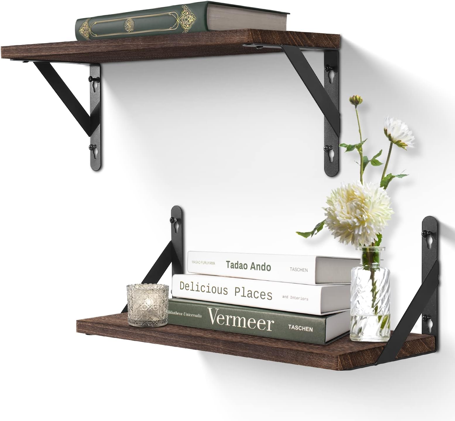 Uten Floating Shelf Set of 2 Shelves, Solid Wood Wall Shelves, Wooden Shelves Set with spirit level for Bedroom, Bathroom, Living Room, Office, Kitchen