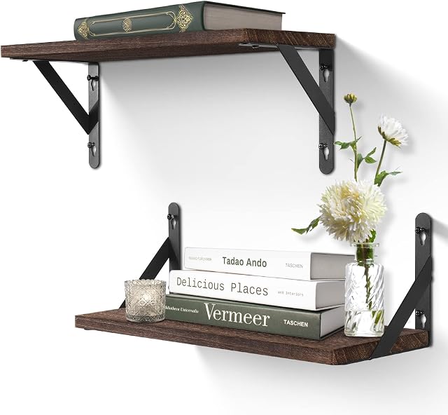 Uten Floating Shelves Set of 2 Shelf, Paulownia Wood Wall Shelves, Wooden Shelves Set with spirit level for Bedroom, Bathroom, Living Room, Office, Kitchen