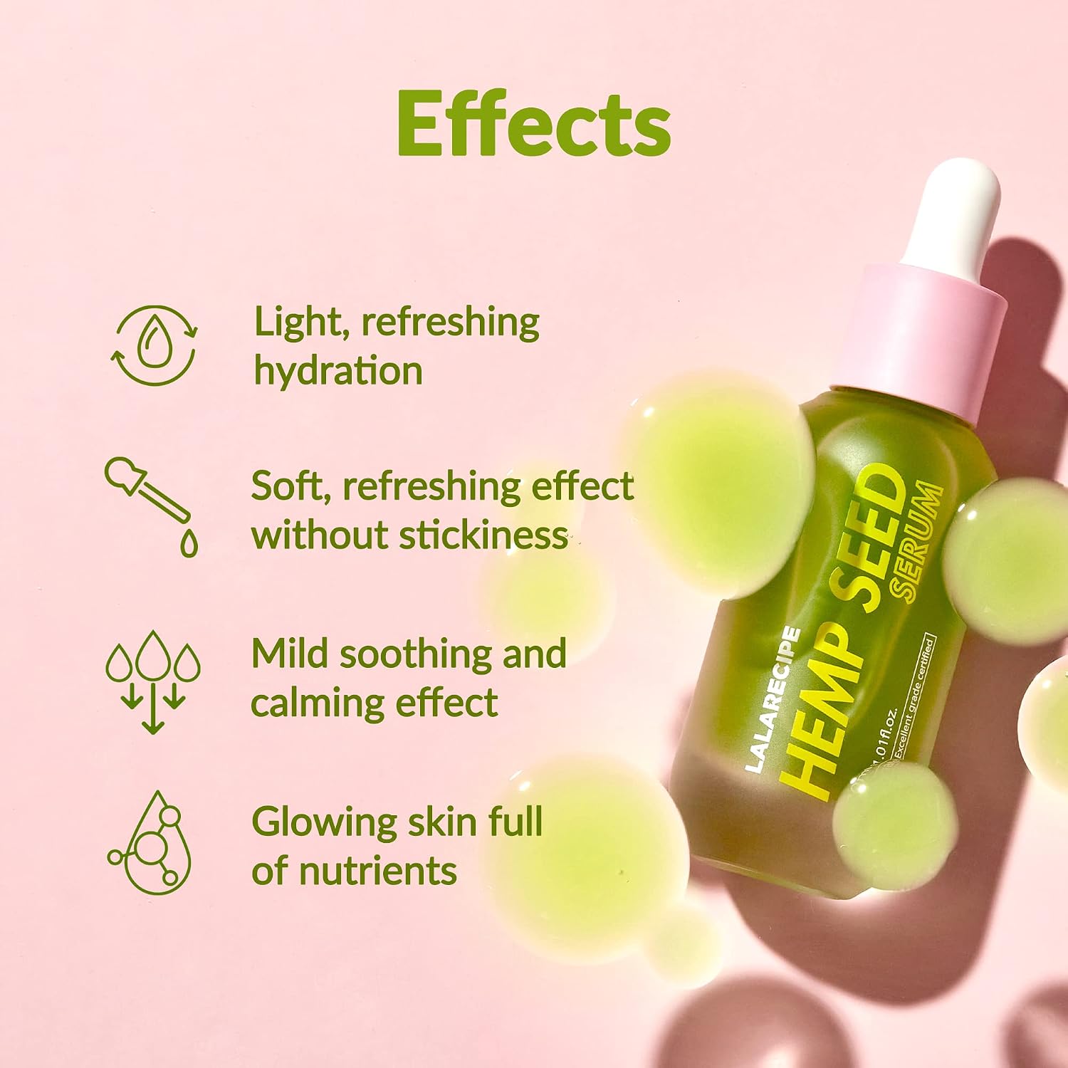 LALARECIPE Hemp Seed Facial Serum – Calming & Hydrating Korean Serum with 77.8% Hemp Seed Extract, Cica & 4 Patented Complexes – Soothing Vegan Skincare for Sensitive Skin (1.01 fl oz)