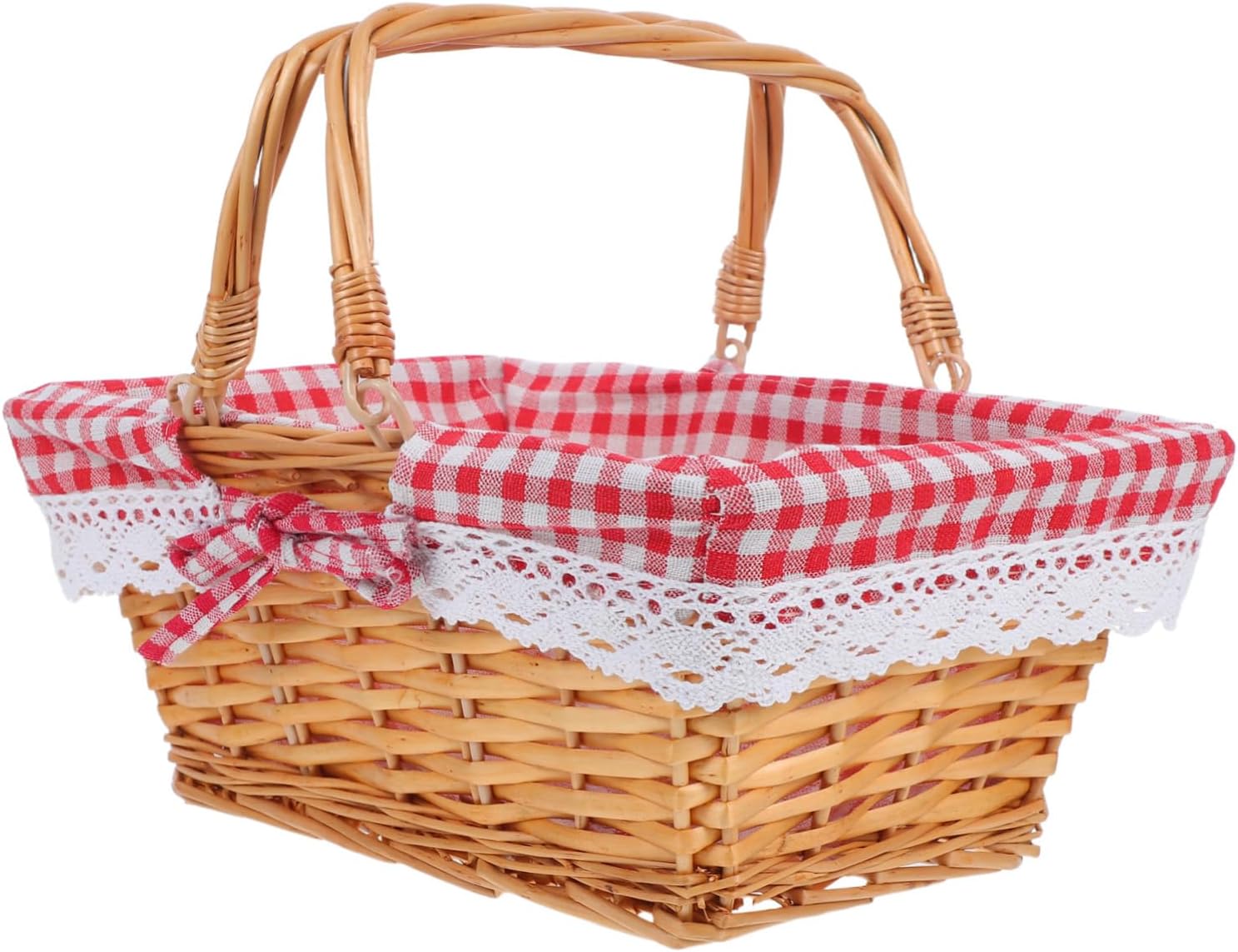 Homoyoyo Rectangular Wicker Fruit Basket with Liner Lightweight Willow Storage Tray for Bread and Snacks Easy Clean Kitchen Organizer for Pantry and Tabletop Use