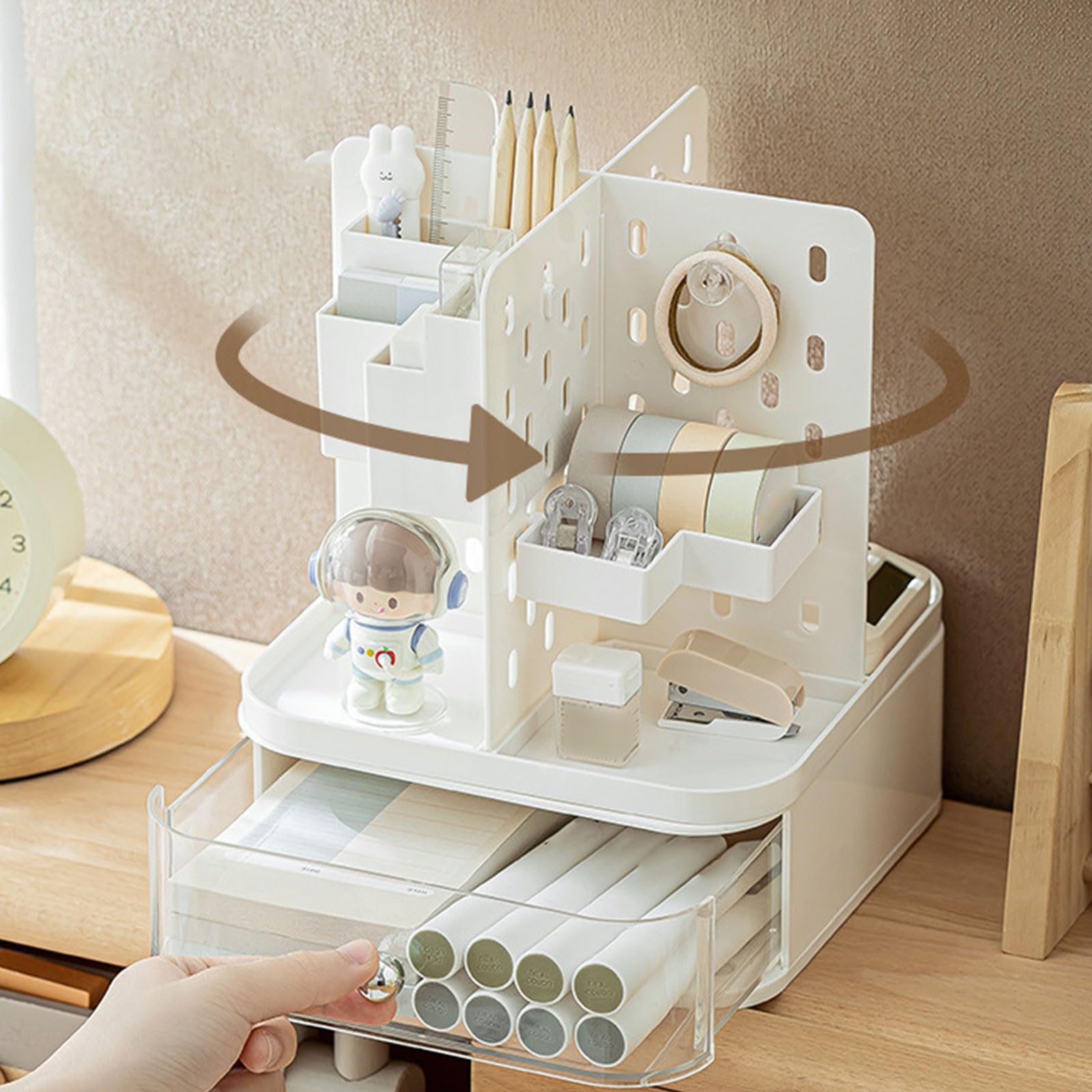 Scatola portaoggetti da scrivania, organizer da scrivania con cassetti e lavagna, scaffale portaoggetti per trucchi, forniture per ufficio per studenti, scrivania con cassetto per lavagna