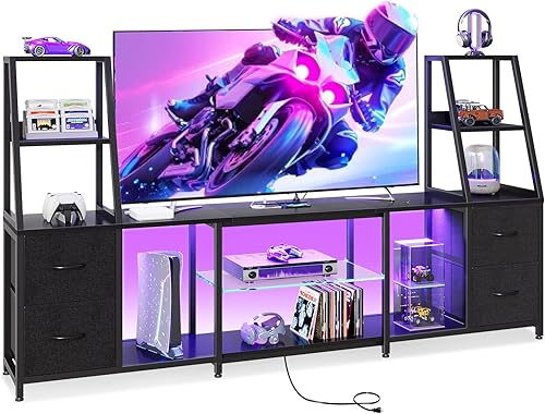 Casaottima Soporte de TV para televisores de 40 a 60 pulgadas, centro de entretenimiento con luces LED y tomas de corriente, consola moderna de TV