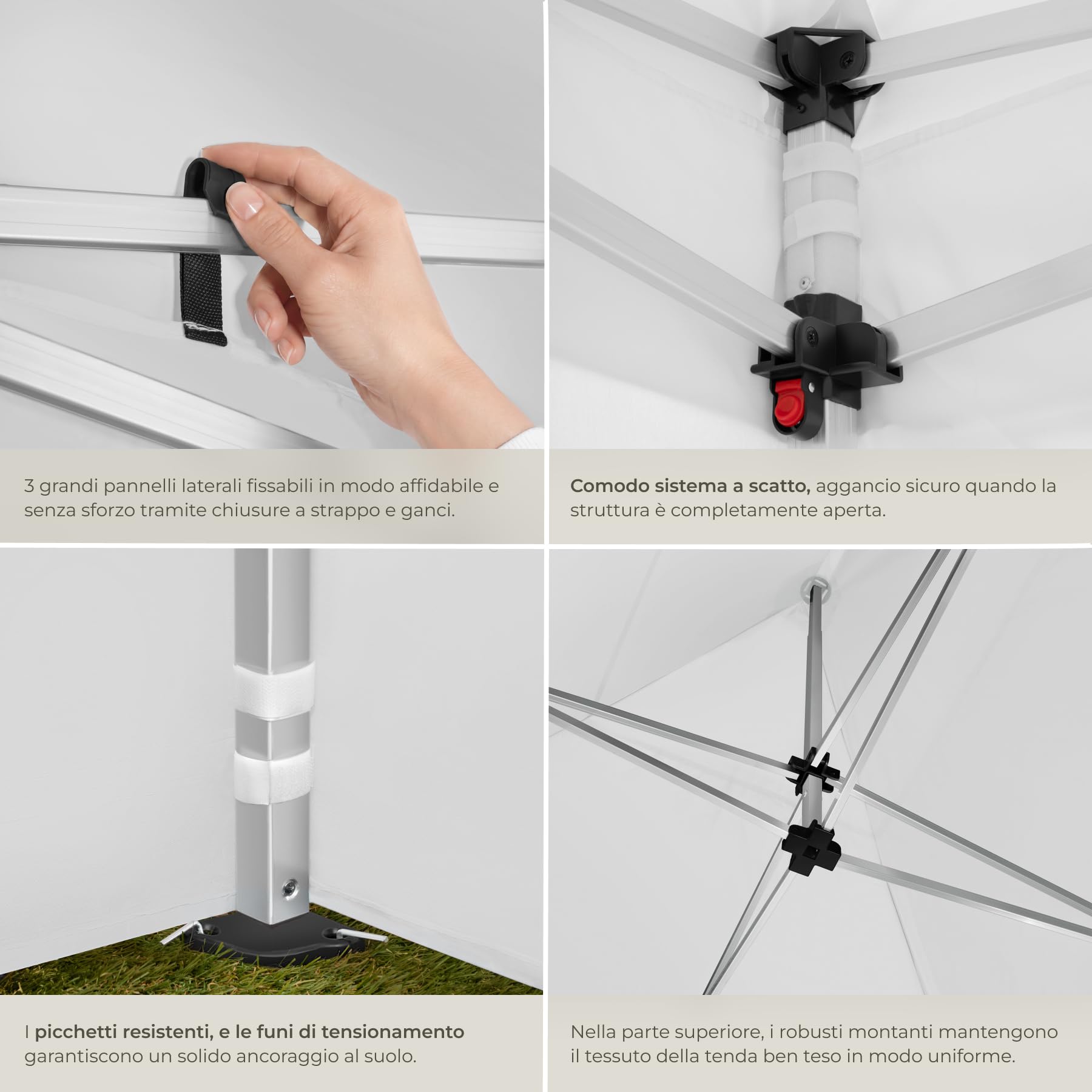 tectake® Gazebo esterno resistente 3X6 cm, Gazebo 3X6 Pieghevole, Telo Impermeabile Protezione UV, Chiusura Scorrevole, Regolabile in 4 Posizioni, 4 Corde e 10 Picchetti, Borsa da trasporto - Bianco