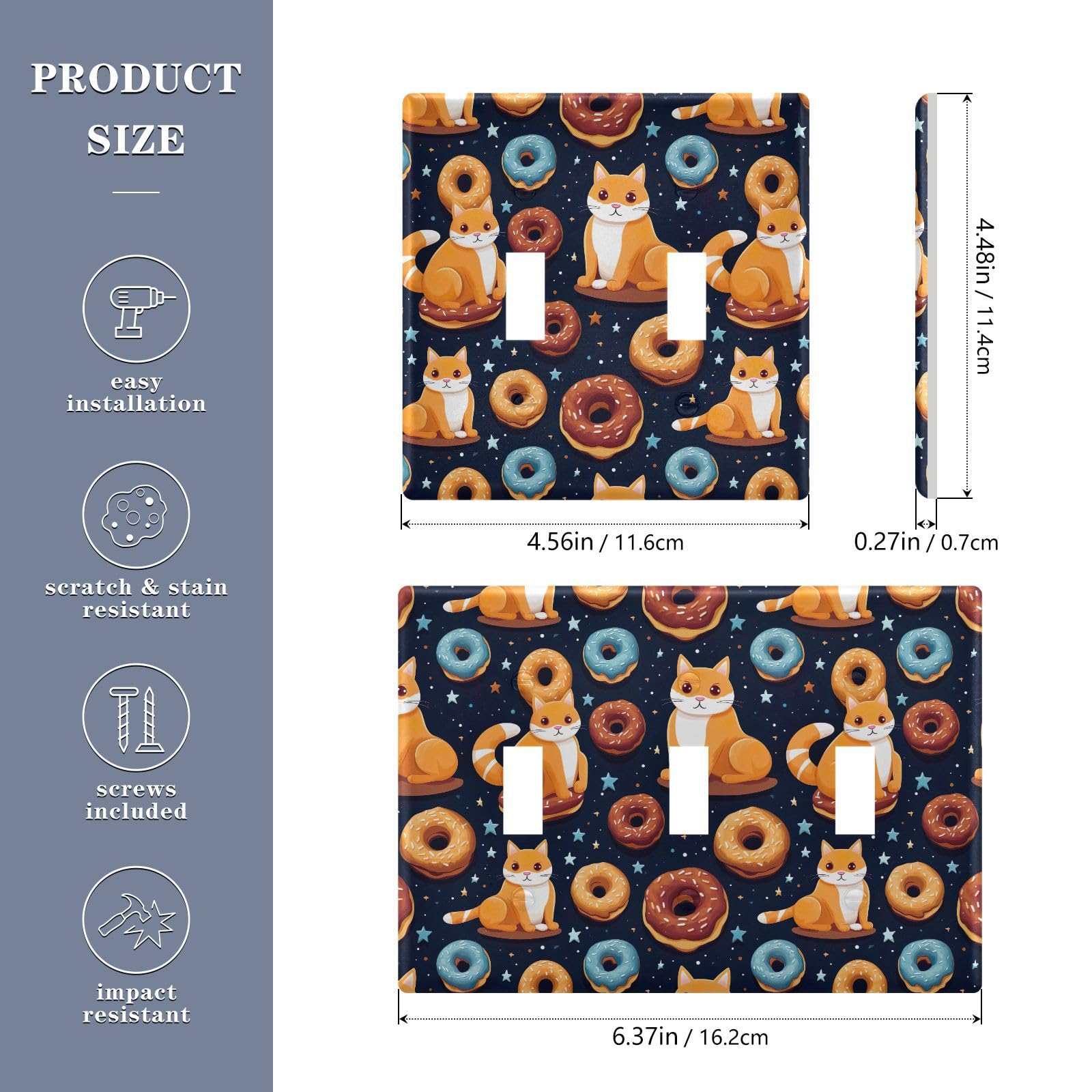 Light Switch Cover Cute Cat Cookie Wall Plates for Electrical Outlets 3 Gang 202b3268