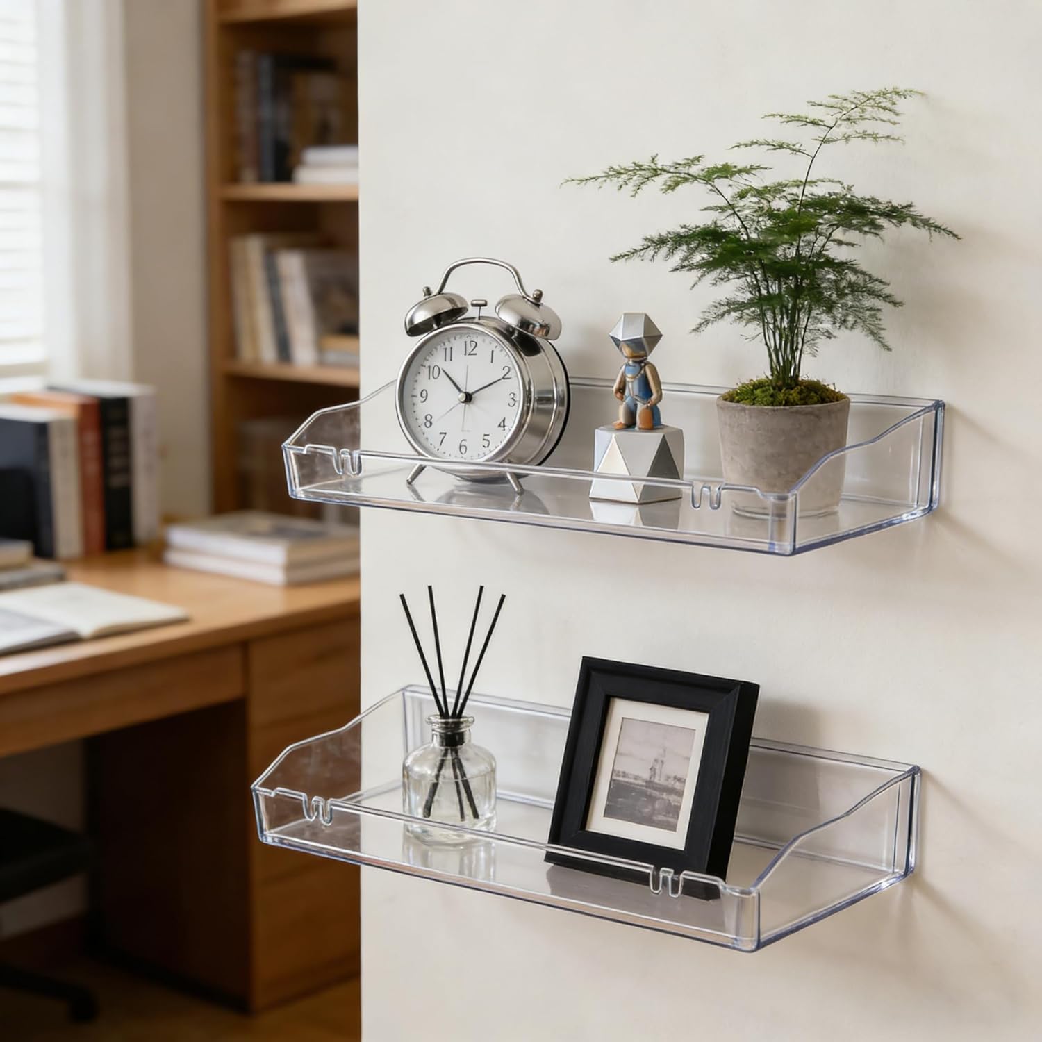 Clear Floating Shelves, Acrylic Shelves for Bathroom Organizers and Storage, Bathroom Shelf with Adhesive Shelf or Screws, Wall Mount Organizer for Shower Caddy,Room Decor, Kitchen, Living Room - Image 5