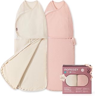 Momcozy Airflow Baby Swaddle, 100% Cotton Lightweight & Ultra Breathable, Ideal for Hot Sleeper Baby, Reduce Startle Reflex, Newborn Boys Girls Registry Essentials, 2-Pack, Petal Mist