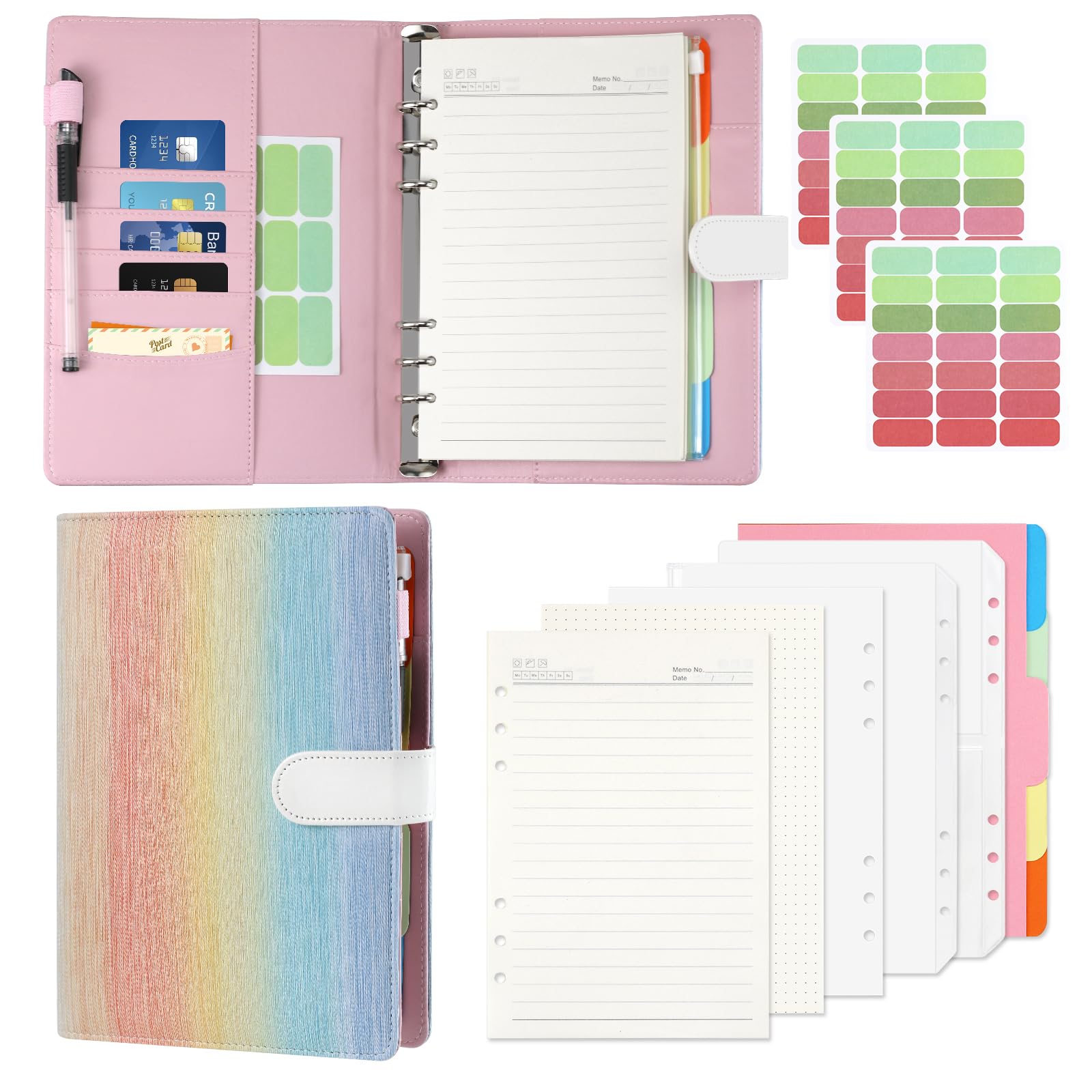 A5 Ring Binder, PU Leather Notebook, a5 Ring Binder Refillable, 6 Rings Leather Planner A5 Binder for School Notes and Travel Journals (Colourful)