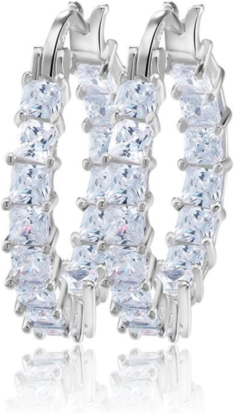 Elegant 14 Gold and Rose Gold Platinum Plated White Cubic Zirconia Hoop Earrings/Loop Earrings for Woman