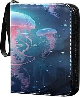 Kigai Jellyfish Trading Card Binder with Sleeves PU Leather Holds 400 Cards,Double Sided Trading Card Folder with Zipper Collection Binder Album Book Case for Boys Girls