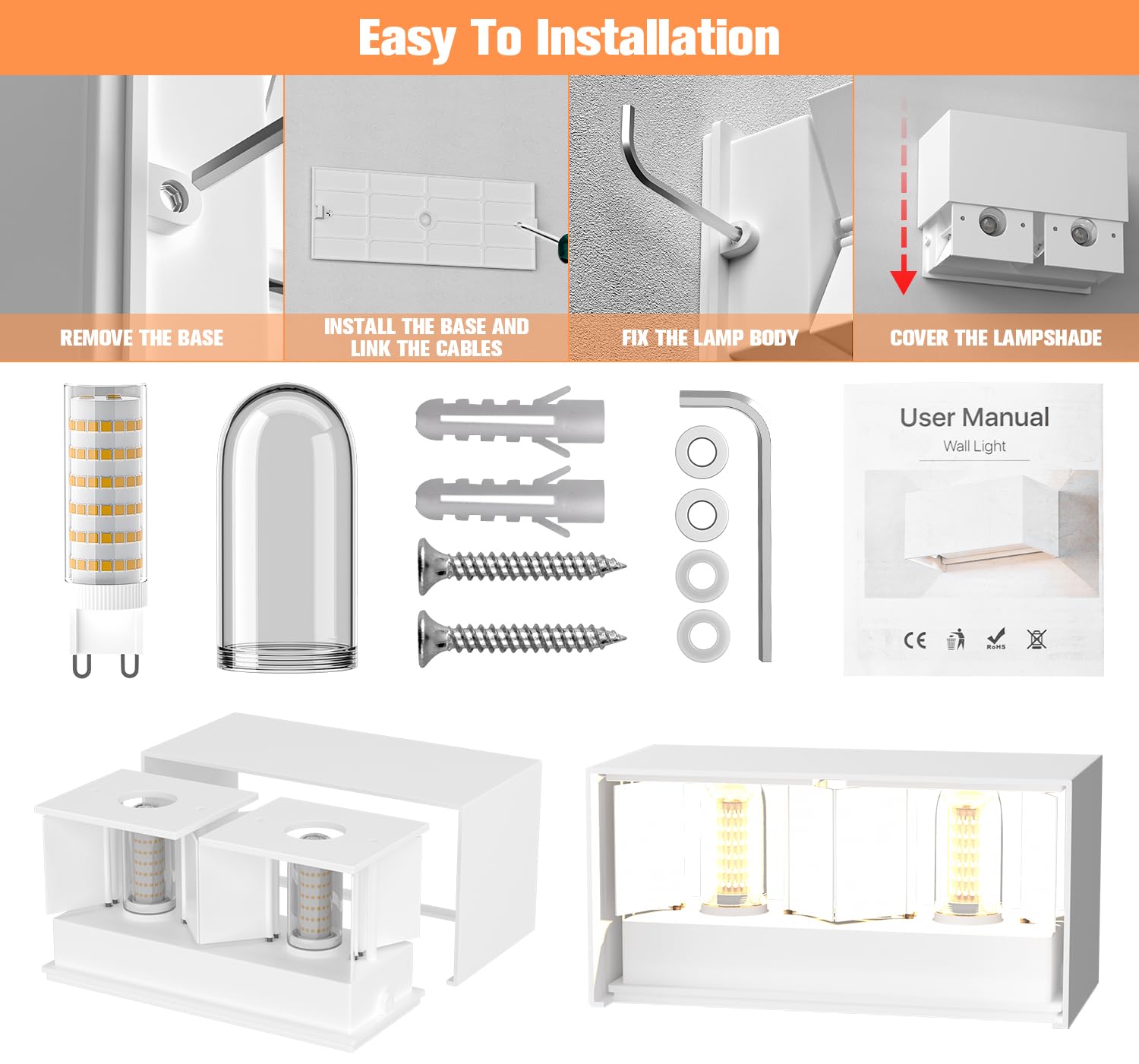 YrgePowk Applique da Parete con Lampadina Sostituibile G9 LED, Applique da Esterno IP65 Impermeabile Applique da Parete Interno 18W Bianco Freddo Angolo del Fascio Regolabile - Bianco