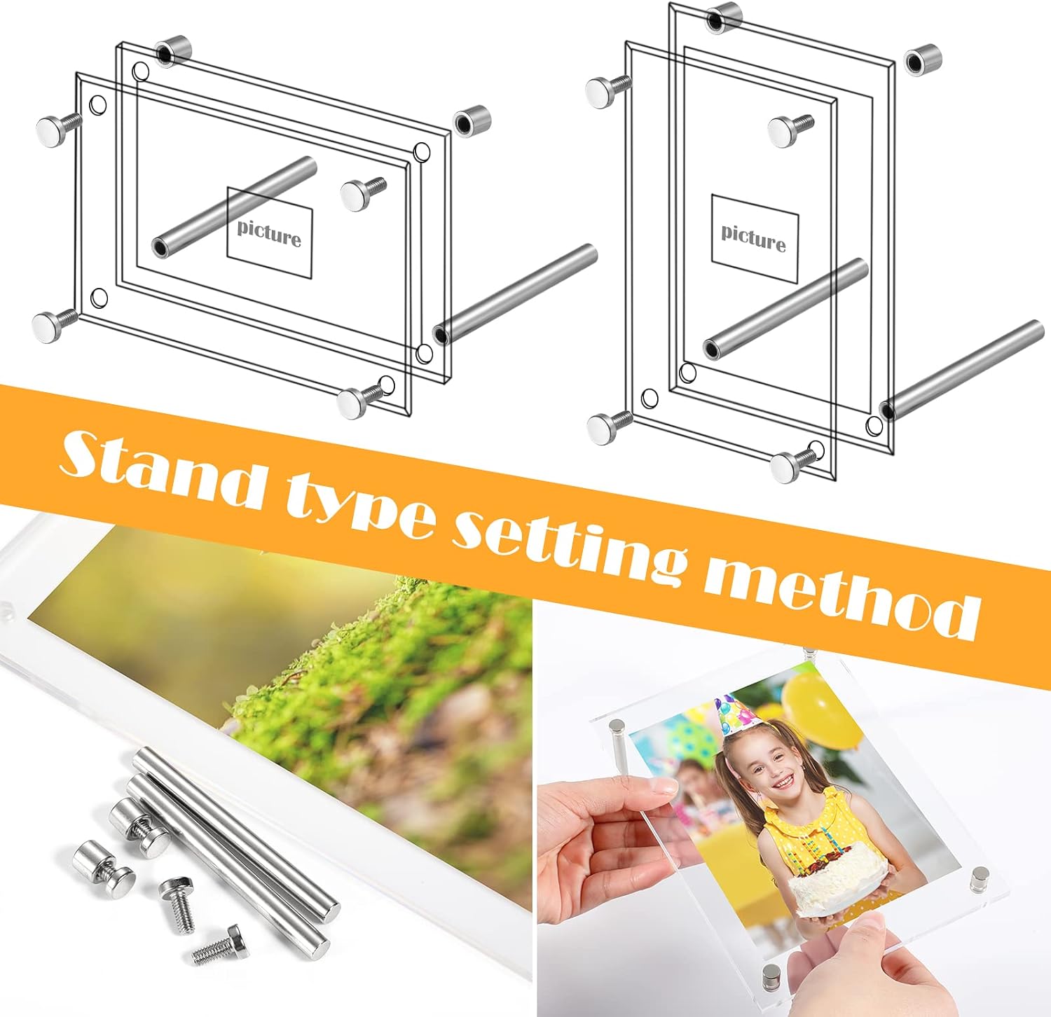 10 Clear Acrylic Picture Frames - Double Sided, Freestanding Floating Frames for Bedroom, Living Room, Home Office - 6 x 4 Inch