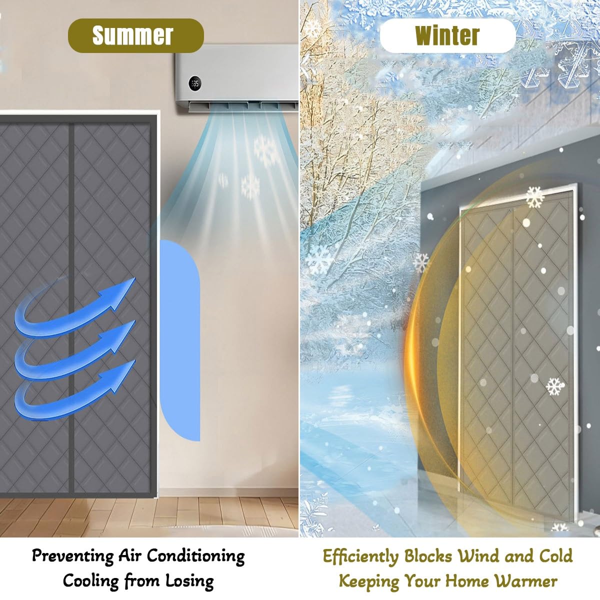 Türvorhang Kälteschutz Magnet Wärmeschutzvorhang 80x200cm 90x230cm 130x210cm Wasserdicht Winddicht Thermovorhang Für Balkontür, Kellertür, Wohnzimmer(Grau,110x210cm)