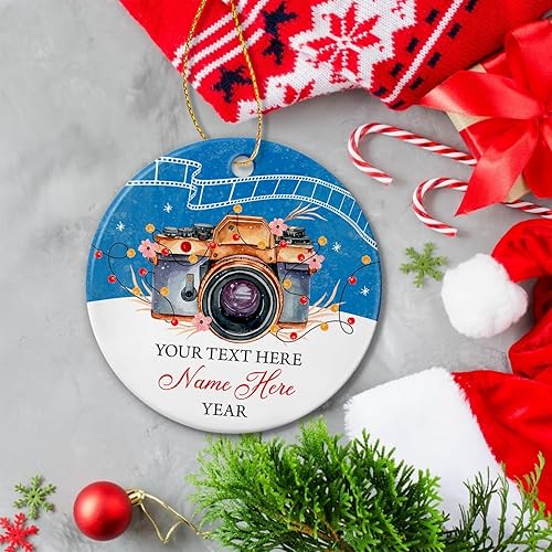 Miniatura 5 de Adorno de cerámica personalizado para fotógrafo, fotografía, Navidad, 2024, adorno de cámara fotográfica, regalos para Navidad, adornos de árbol de