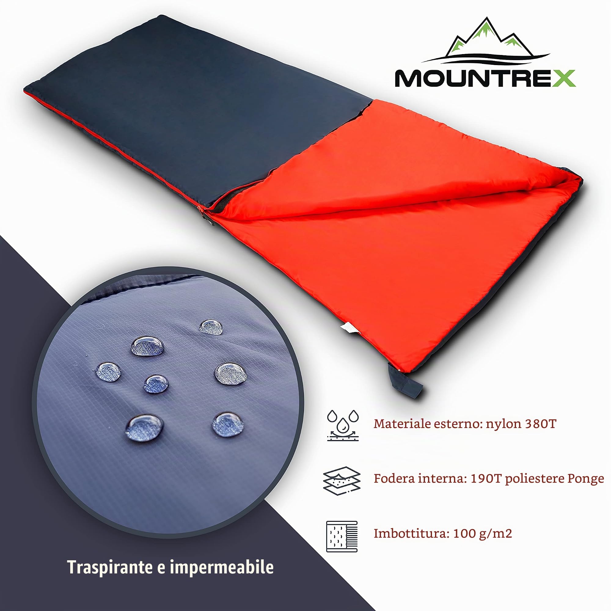 MOUNTREX® Sacco a pelo – piccolo ingombro & ultraleggero (730 g) – Sacco a pelo estivo – per attività all'aperto – campeggio, viaggi, festival – accoppiabile