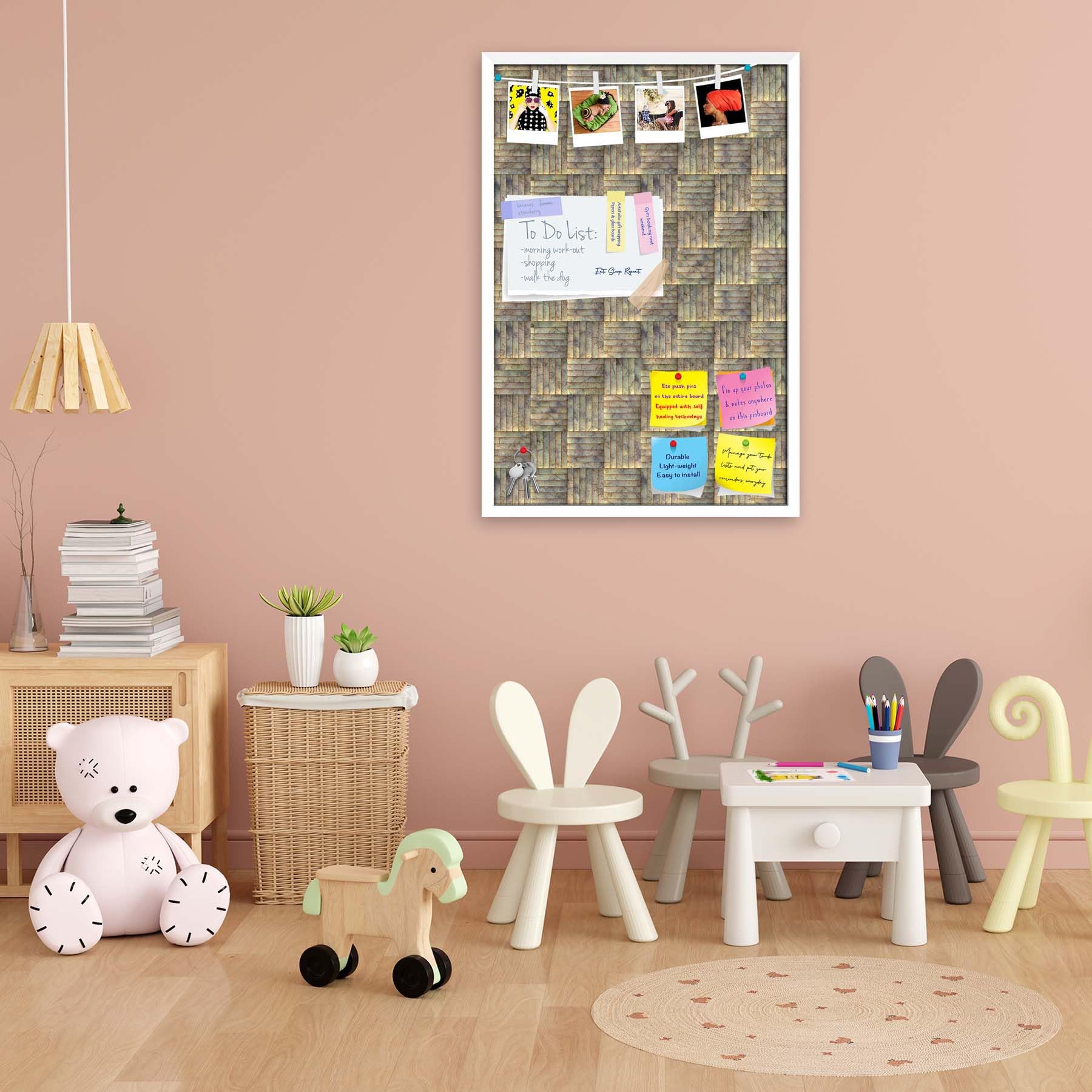 ArtzFolio Tiled Art D4 | Bulletin Board Notice Pin Board | Vision Soft Board Combo with Thumb Push Pins & Sticky Notes | White Frame | 20 x 30 inch (51 x 76 cms)