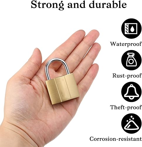 Miniatura 4 de Candado de latón macizo con 3 llaves, cerradura de almohadilla pequeña, impermeable, candado de almacenamiento, grillete de latón y grillete de