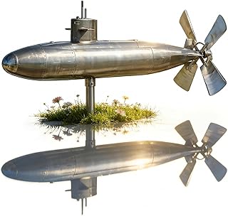 Navy Submarine Wind Spinner Outdoor Garden Decor Rotating Submarines Yard Spinners with Spin Blades Motion Art Wind Sculpture for Patio Lawn