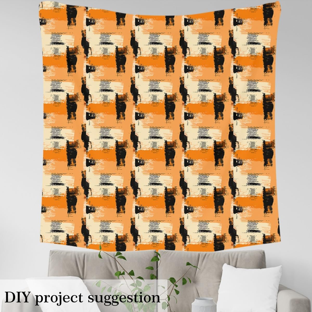 Erosebridal Abstract Art Fabric By The Yard,Orange Black Ombre Graffiti Upholstery Fabric for Chairs Sofa,Minimalist Decorative Fabric,Geometric DIY Indoor Outdoor Fabric,Orange Black,5 Yards