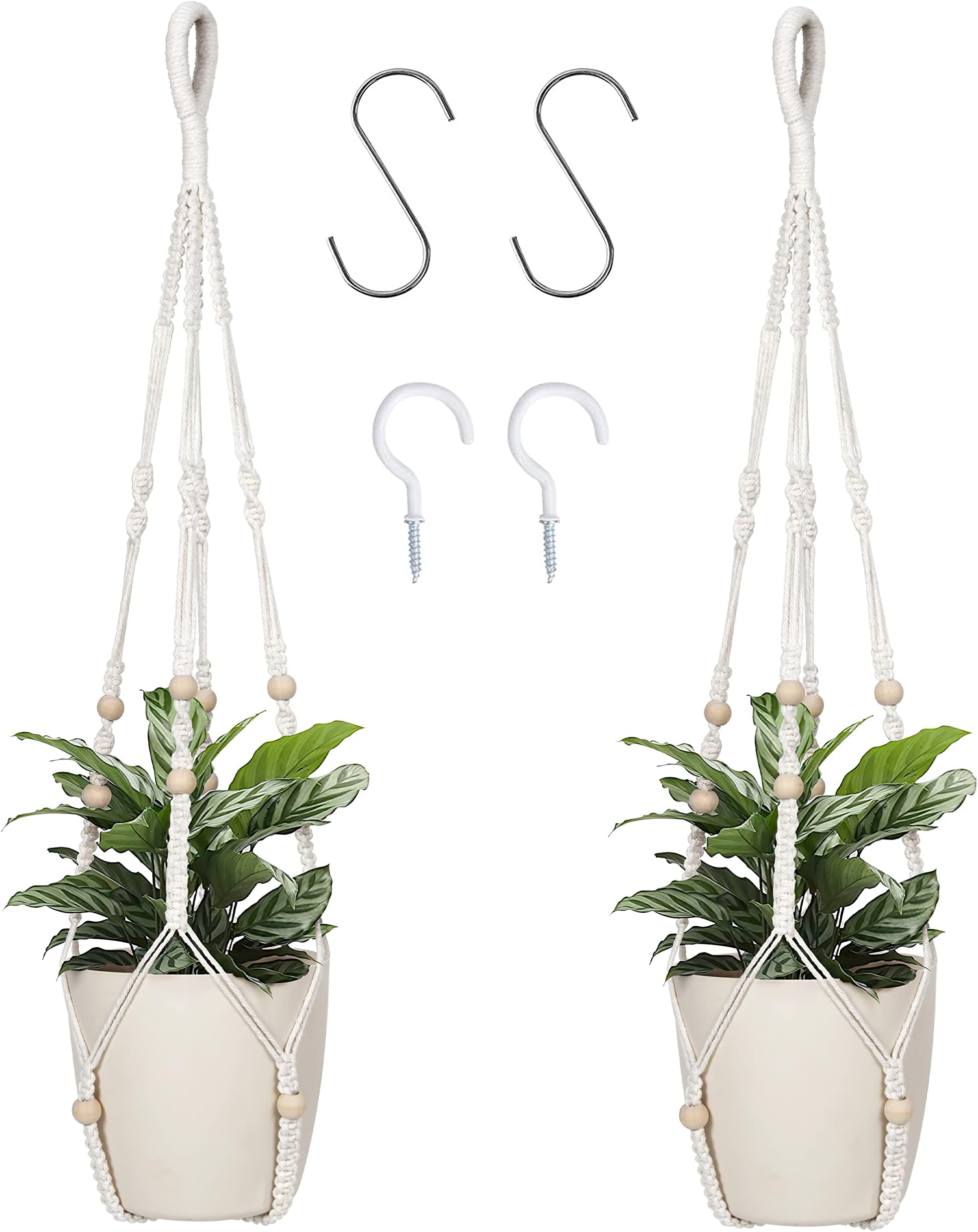 Makramee Blumenampel 5er Set, Boho Deko Baumwollseil Hängeampel Beige