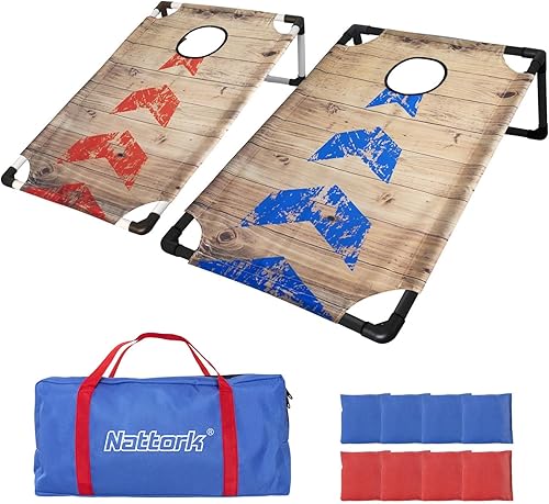 Miniatura 8 de Juego de Cornhole portátil con marco de PVC para exteriores con 2 tablas de cornhole, 8 bolsas de Cornhole y funda de transporte, juegos de