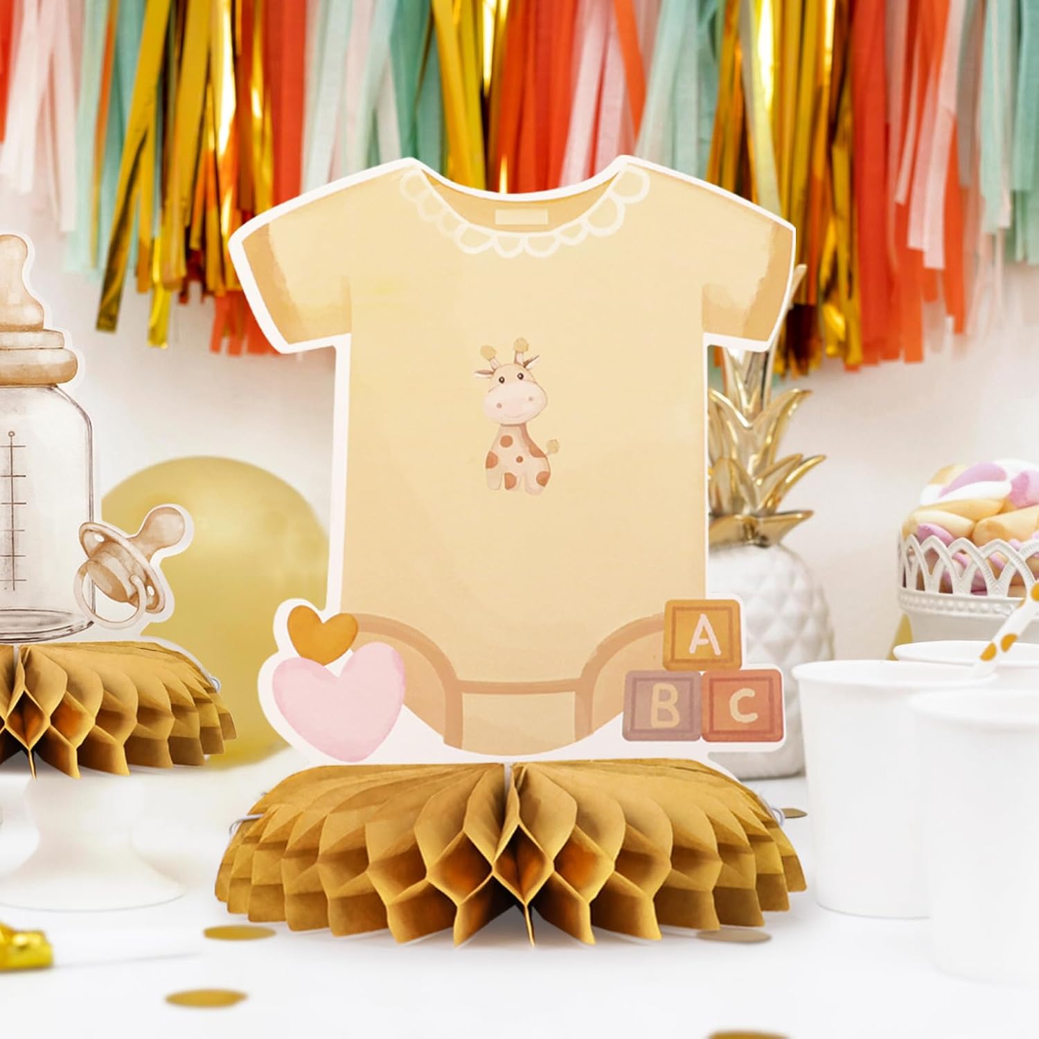 6 Pcs Baby Shower Decorations Honeycomb Centerpieces Girls Gender Reveal Table Centerpiece for Kids Gender Reveal Baby Shower Party Table Favor Supplies