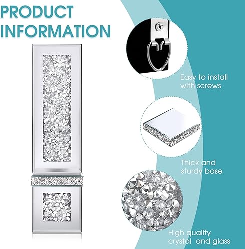 Miniatura 3 de Hsei Juego de 4 candelabros de pared de diamantes de cristal de 17.3 x 6.3 pulgadas, candelabros rectangulares de espejo plateado, decoración de
