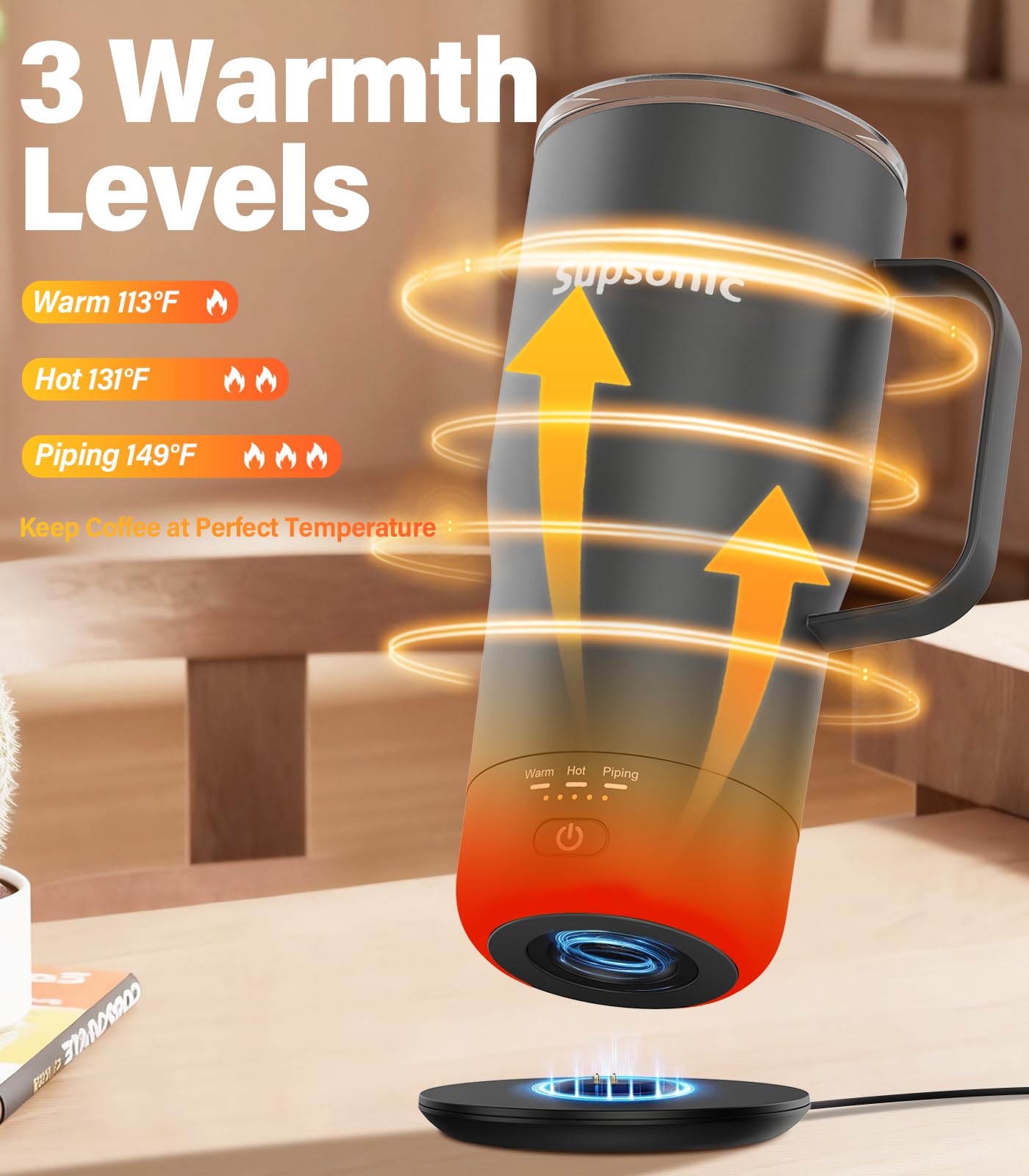 Supsonic - Taza de autocalentamiento de 20 onzas, juego de calentador eléctrico de tazas de café con apagado automático, calentamiento de temperatura recargable para bebidas, café en casa y al aire