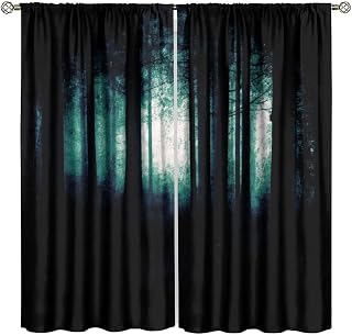 Forest Curtains Gothic Style Horror Landscape Dark Scary Halloween Green Black Background Blackout Window Drapes for Bedroom Living Room Kitchen Cafe Decor （W21xL45 Inch） x2 Decor
