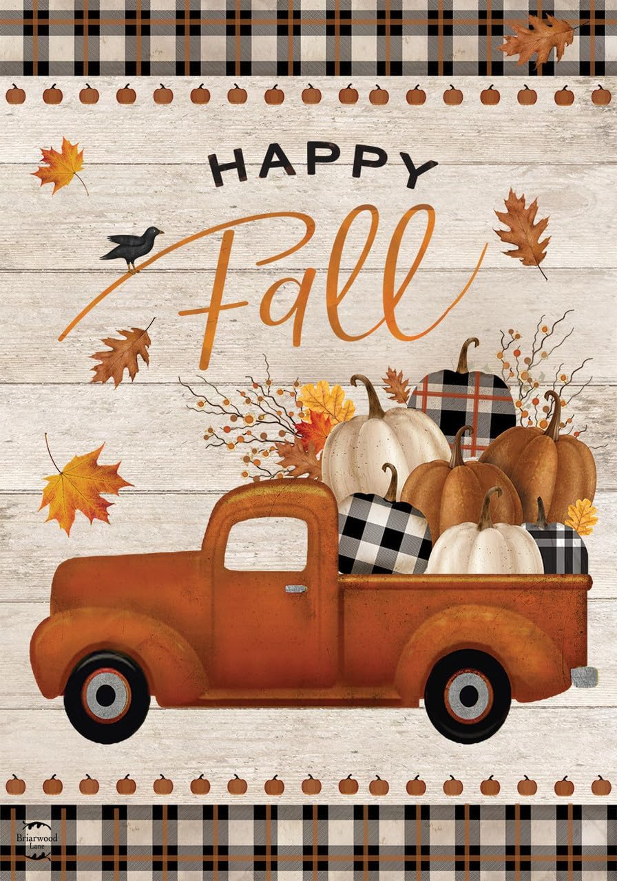 Black and White Pumpkin Burlap Fall House Flag Autumn Welcome Checkered 28"x40"
