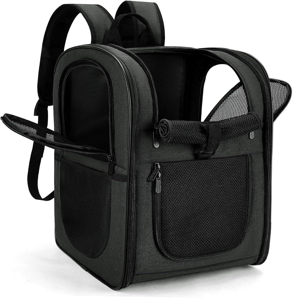 Mochila transportadora para gatos Apollo Walker para perros pequeños y gatos de hasta 18 lb | Bolsillos laterales, malla transpirable de cuatro lados, paquete de estabilidad, almohadilla extraíble, panel trasero 3D, correas de hombro engrosadas