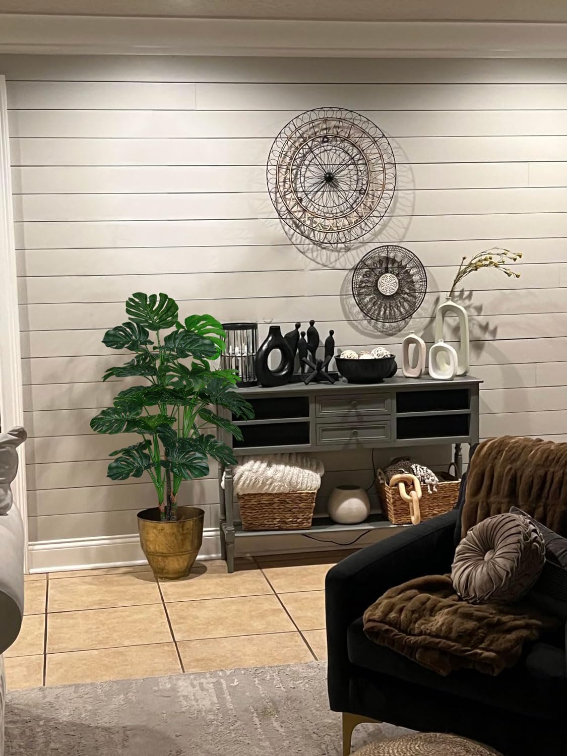 Aveyas 54'' Tall Large Artificial Monstera Deliciosa Plants, 4.5 Feet Faux Swiss Cheese Floor Plants Fake Tropical Silk Tree with Pot for Indoor Outdoor Office House Living Room Home Decor - Image 4