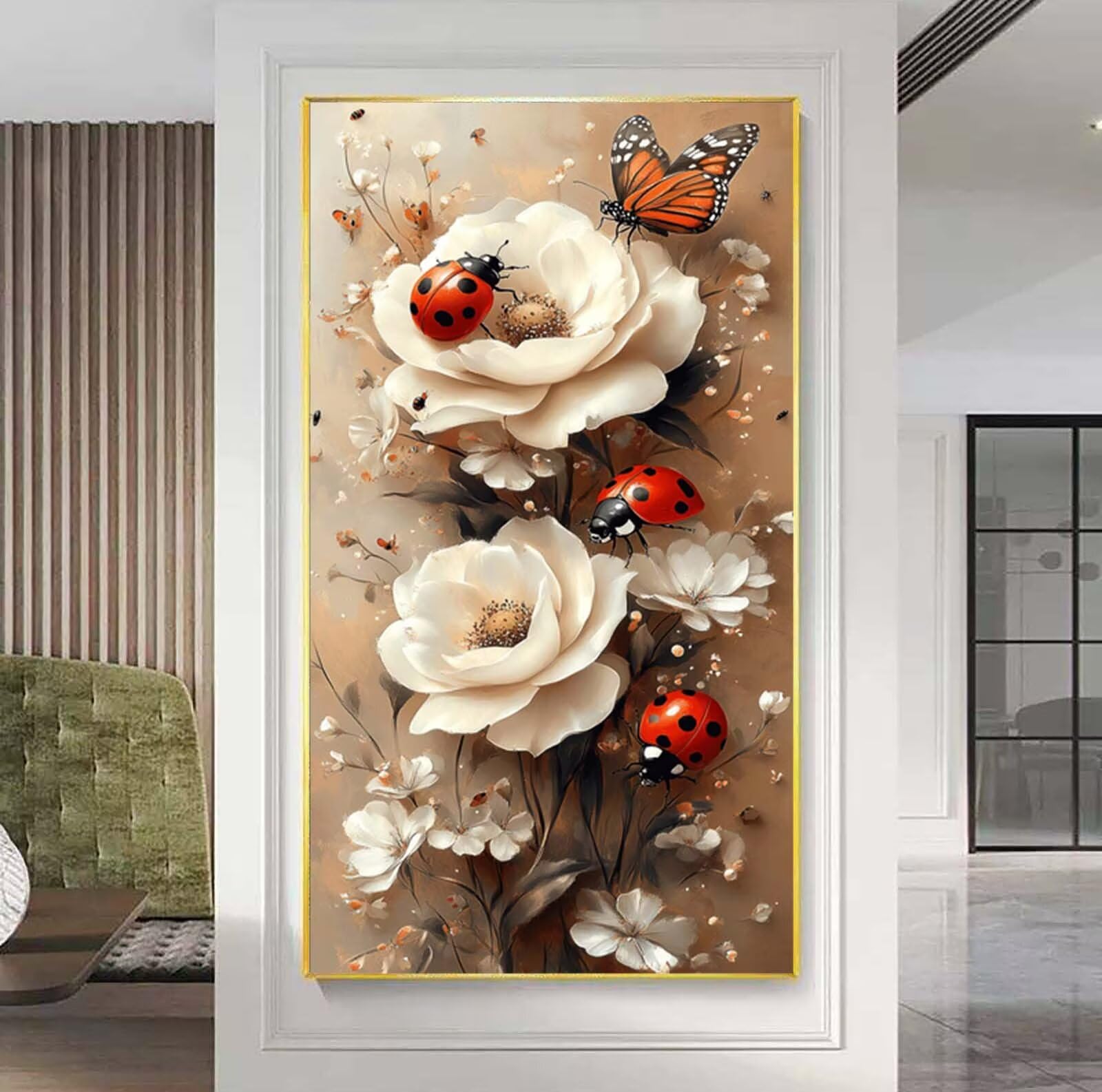 Diamond Painting Erwachsene Rose, Diamant Painting Bilder Marienkäfer, 5D Vollbohrer Diamanten Malerei Stickerei Kreuzstich Set, DIY Mosaikherstellung Bastelset für Haus Wanddeko 100 x 200 cm C-6440