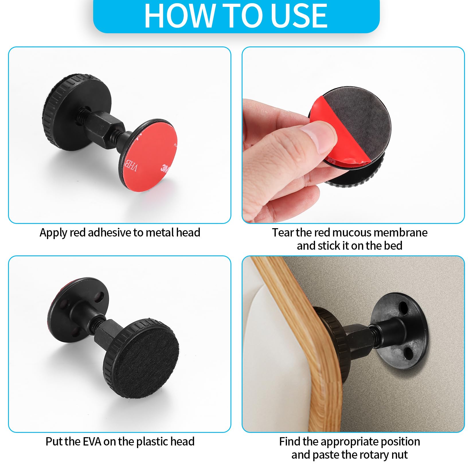 4 Pcs Headboard Stoppers, Adjustable Threaded Bed Frame Anti-Shake Tool - Image 4