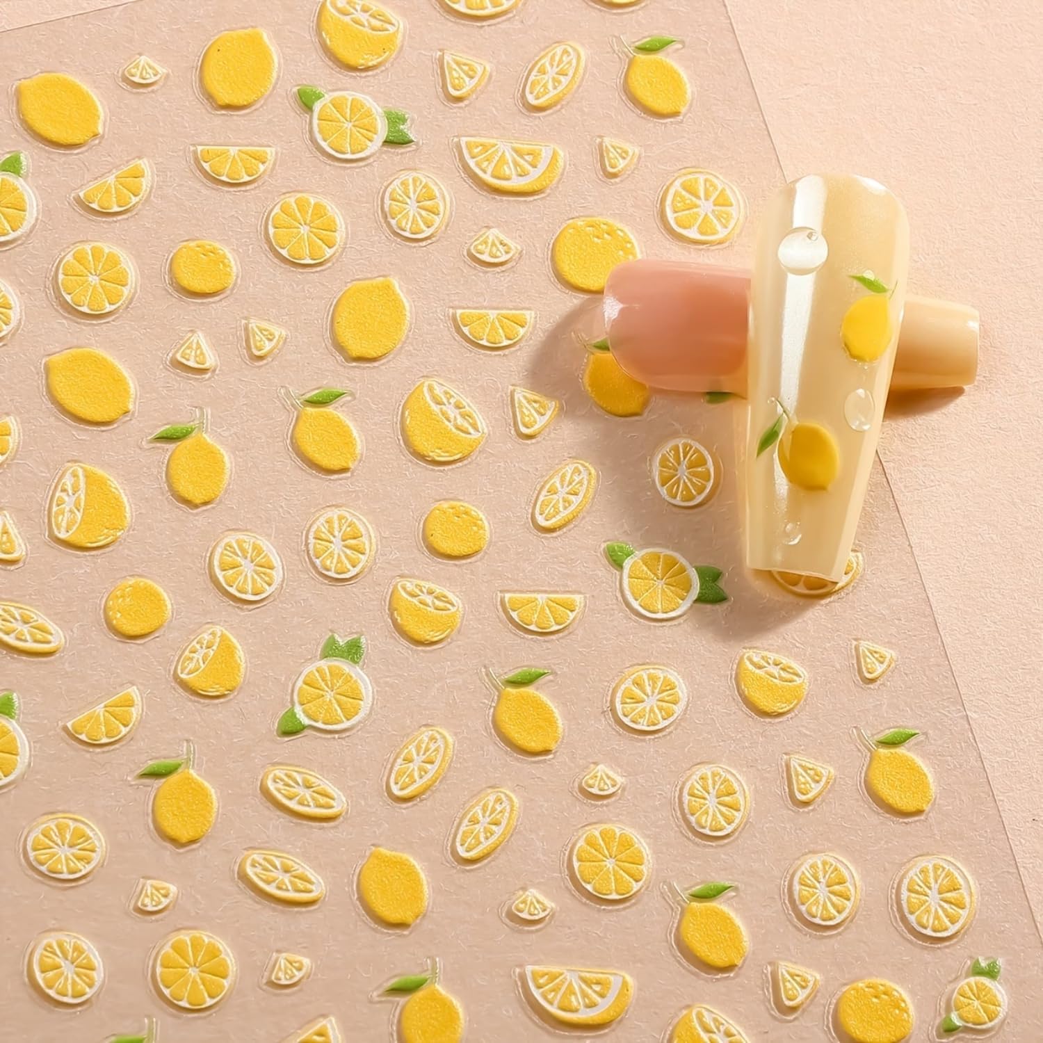 Lemon Slices Nail Art Stickers Decal 5D 1Pc Fresh Fruits Embossed Nail Decal Lemon Leaves Nail Design Summer Nail Supply Self-Adhesive Nails Accessories for Women Girl DIY Manicure Decoration