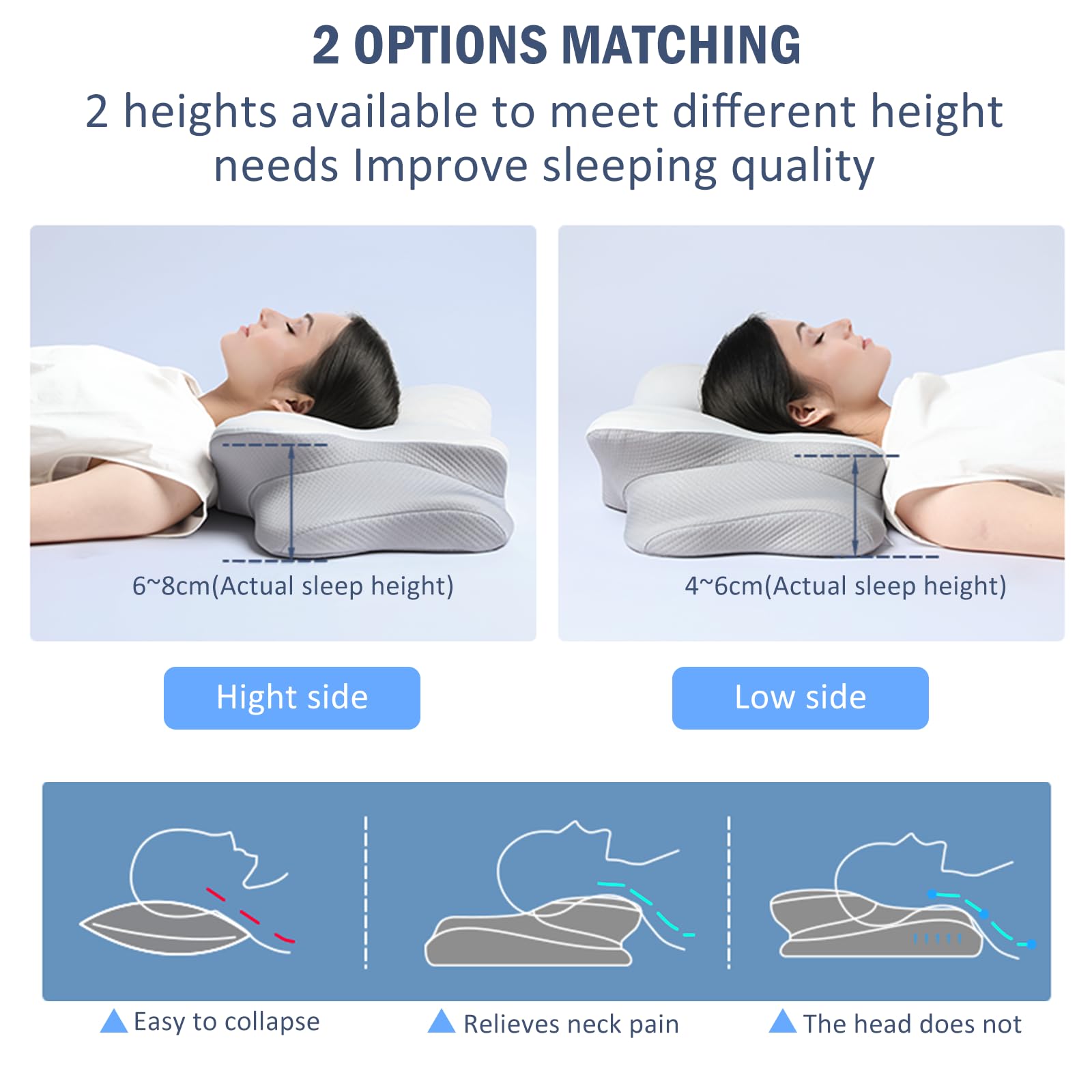 DROMEZ Cuscino Cervicale per Dormire, Cuscino Ortopedico Ergonomico, Memory Foam con Fodera Rimovibile, Dolori al Collo e Spalle, per Dormire di Lato, Supini e a Pancia in Giù, 62x37x9/14 cm
