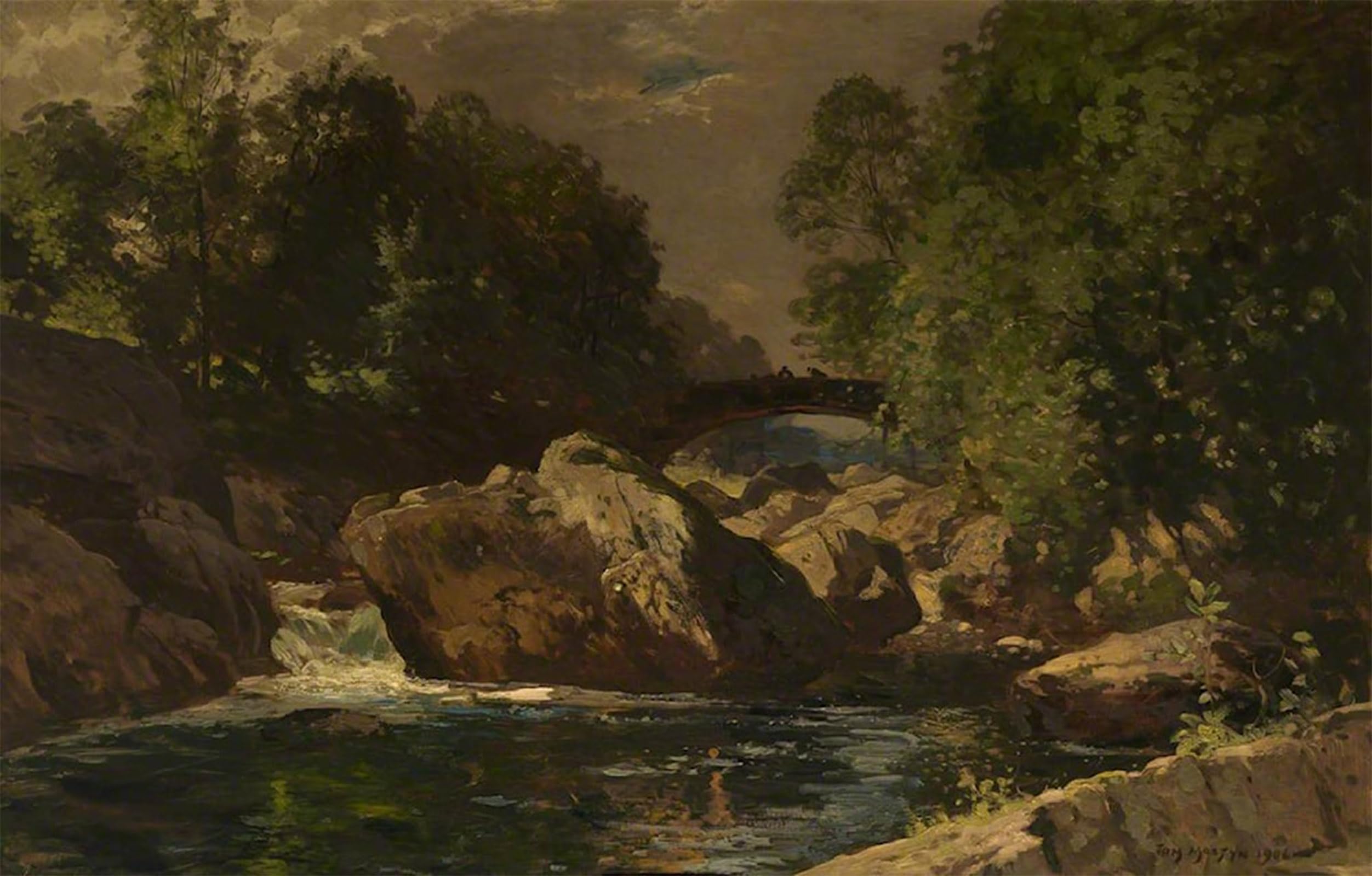 ARToPHIIU Famous Painting Picture Art Print Artwork Picture Pont-y-pair Bettws Y Coed by Thomas E. Mostyn Poster Painting Art for Home Decor 60x90cm