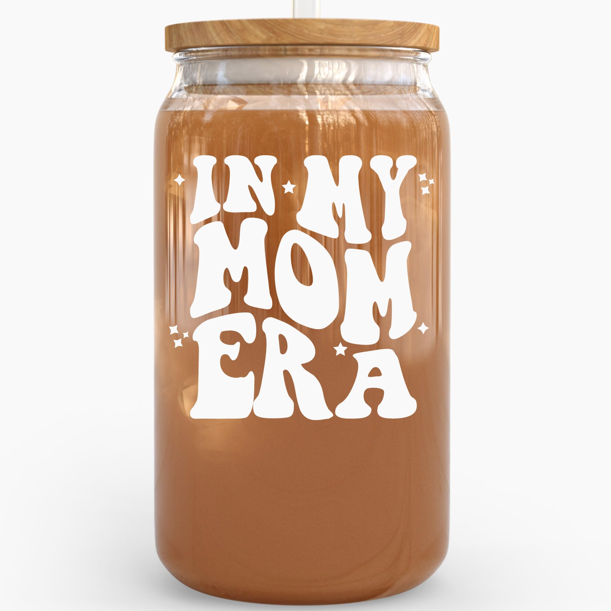 KLUBI In My Mom Era Cup 16oz Gifts for New Mom Gifts Mom Glass Cup with Straw Mom Mug Best Mom Gifts Mom Cups Mom Birthday Gifts for Mom Birthday Gifts for New Mothers Presents for Mom Mama Gifts