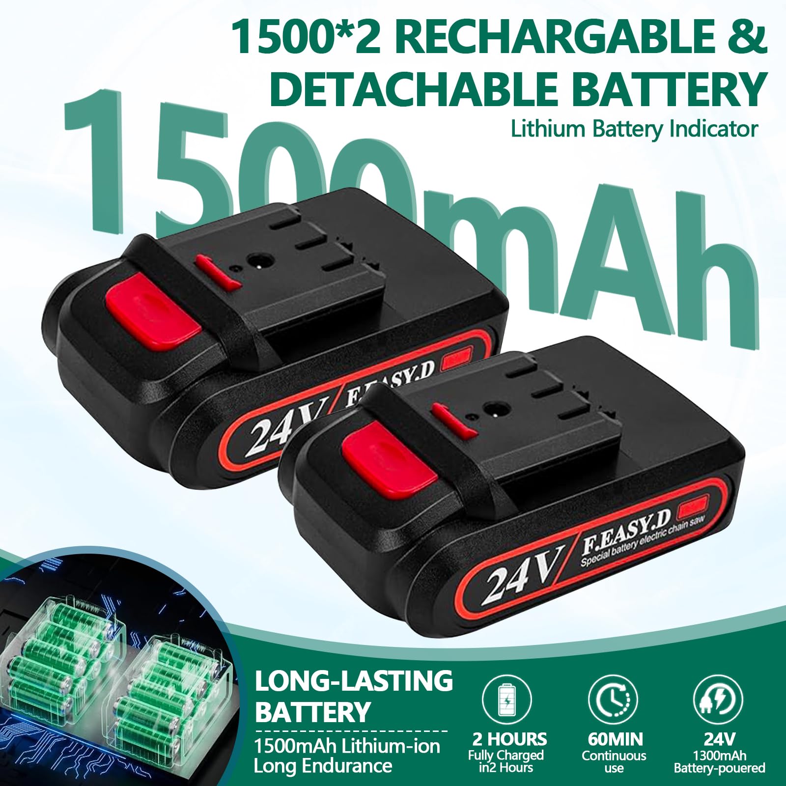 ROCKY&CHAO Taille-haie et cisaille à gazon sans fil 24 V 2 en 1 avec 2 batteries de 1500 mAh, lames SK5 de 12 cm/23 cm, cisaille à gazon pratique pour jardin et pelouse