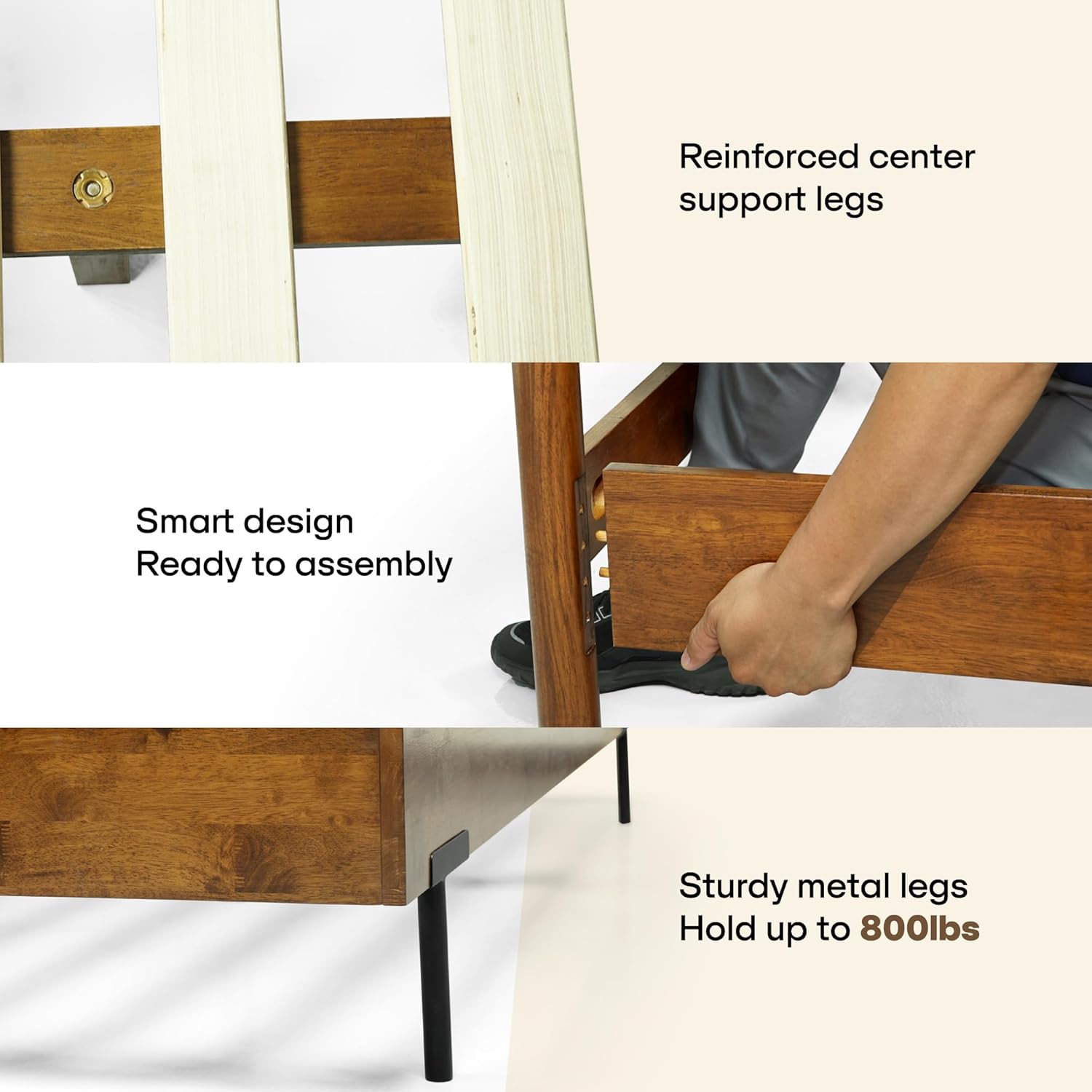 Acacia Frida King Size Bed Frame and Headboard Solid Wood Platform Bed, King Bed Frame 800 lbs Capacity, Scandinavian Signature Wood Bed Compatible with All Mattresses, Non-Slip Noise-Free, Caramel