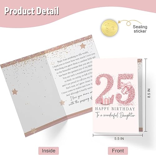 Miniatura 2 de Tarjeta de cumpleaños número 25 de Spercy para hija, tarjeta de cumpleaños número 25 para niñas, regalo de 25 años de mamá, papá, padres